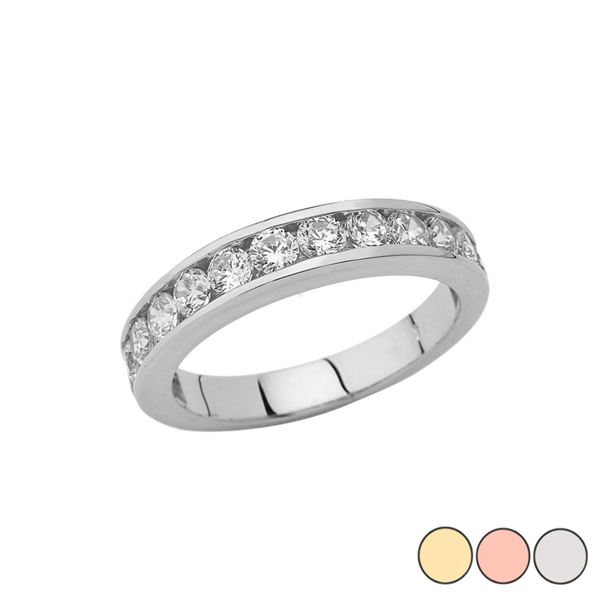 Gold Men's Cubic Zirconia Wedding Band Ring (Available in Yellow/Rose/White Gold)