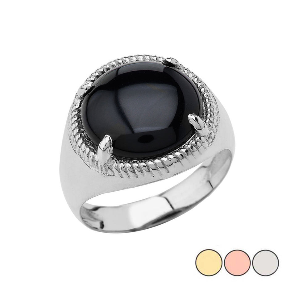 Gold Black Onyx Gemstone Rope Ring (Available in Yellow/Rose/White Gold)