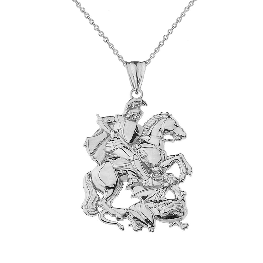.925 Sterling Silver Patron Saint George Dragon Pendant Necklace