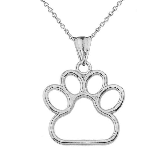Solid Gold Dainty Dog Paw Print Pendant Necklace(Available In Yellow/Rose/White Gold) (0.80'')