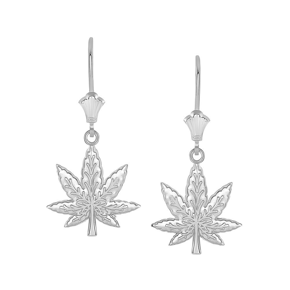 Marijuana Weed Leverback Earrings(Available in Yellow/Rose/White Gold)