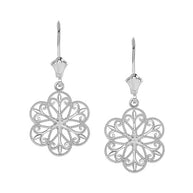 Gold Milgrain Filigree Flower Leverback Earrings (Available in Yellow/Rose/White Gold)