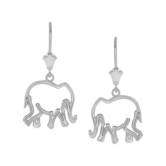 .925 Sterling Silver Lucky Elephant Leverback Earrings