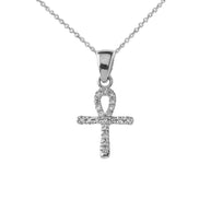 Solid Gold Mini Diamond Ankh Cross Pendant Necklace(Available in Yellow/Rose/White Gold)