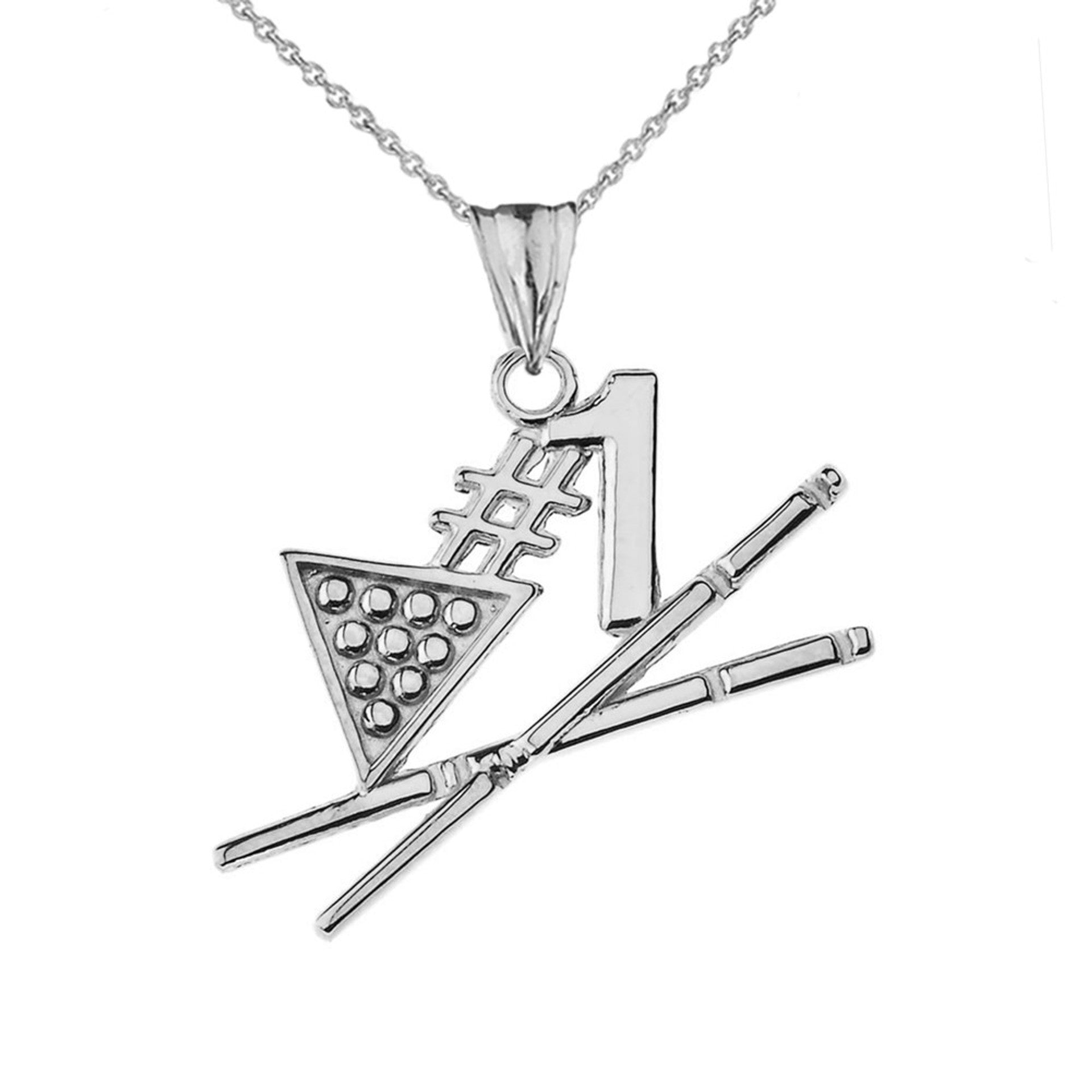 Solid Gold #1 Billiards Player Pendant Necklace (Available in Yellow/Rose/White Gold)