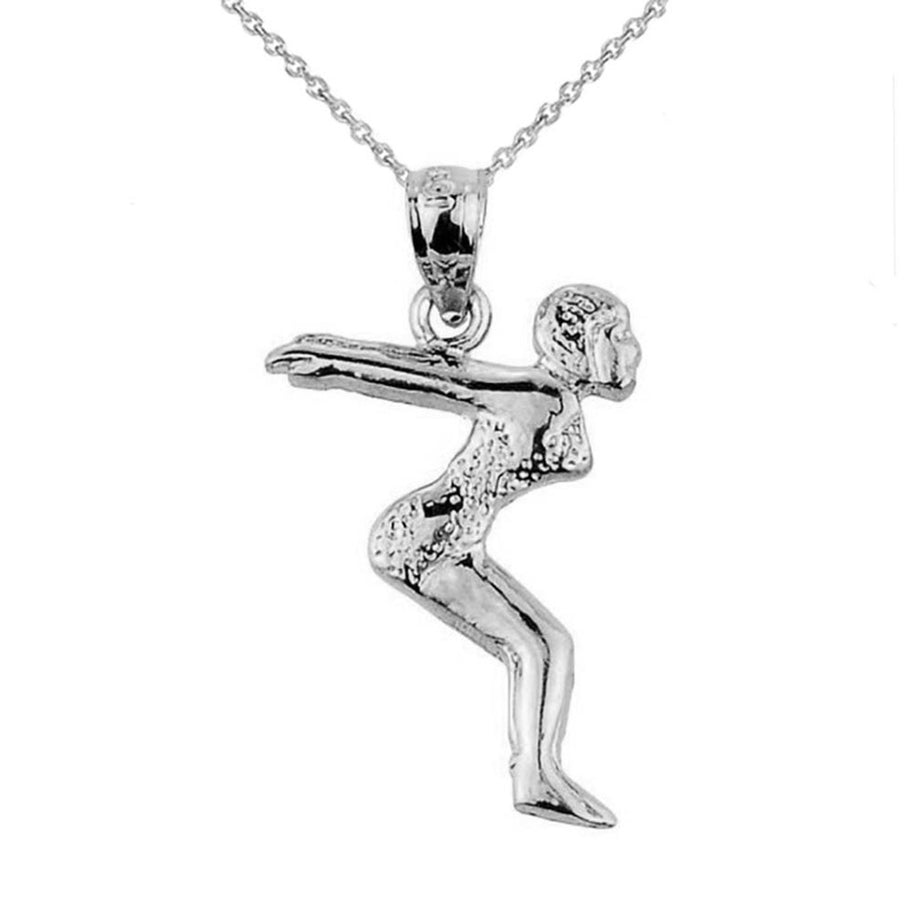 Solid Gold Lady Swimmer/Diver Charm Pendant (Available in Yellow/Rose/White Gold)