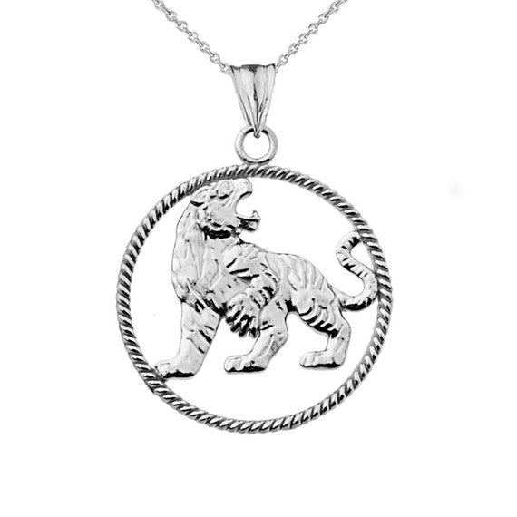 Solid Gold Lion Rope Pendant Necklace (Available In Yellow/Rose/White Gold)