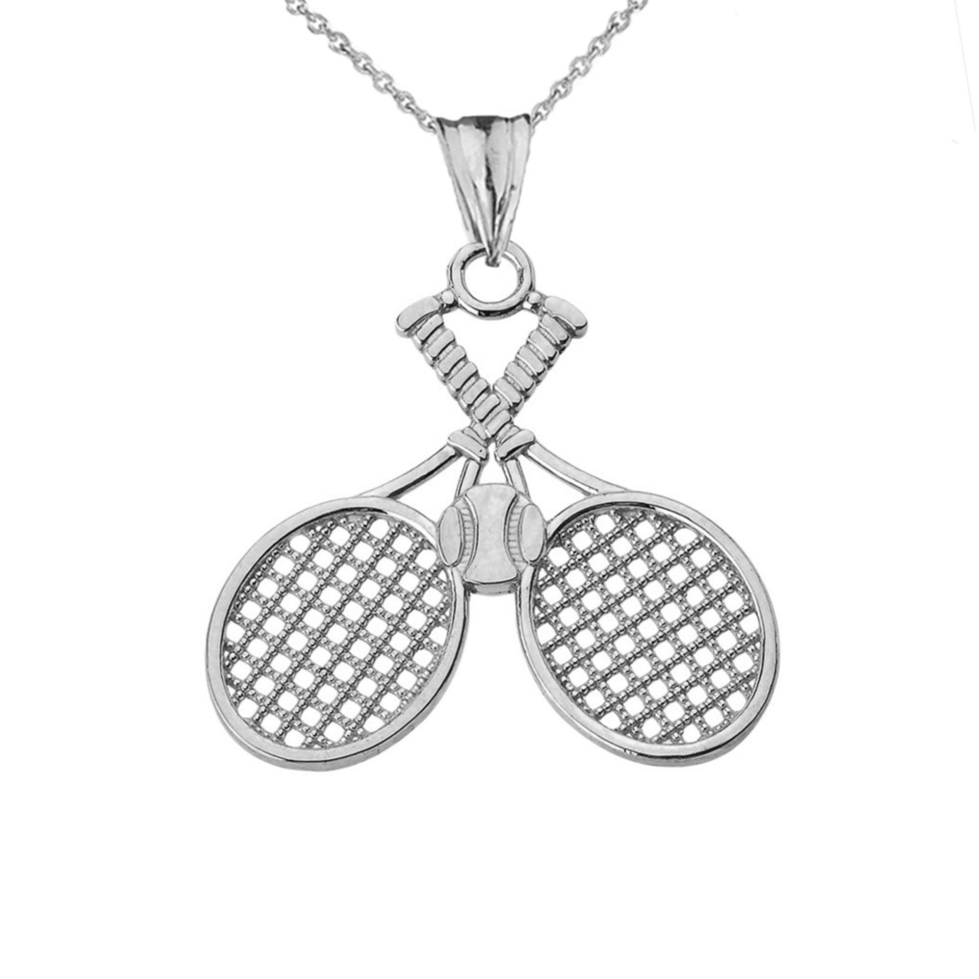Gold Detailed Tennis Rackets Pendant Necklace(Available in Yellow/Rose/White)