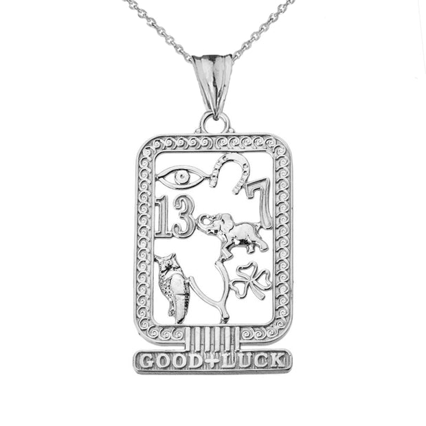 Ancient Egyptian Good Luck Cartouche Pendant Necklace in Sterling Silver