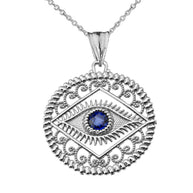 Solid Gold Round Filigree Evil Eye Pendant Necklace(Available In Yellow/Rose/White Gold)