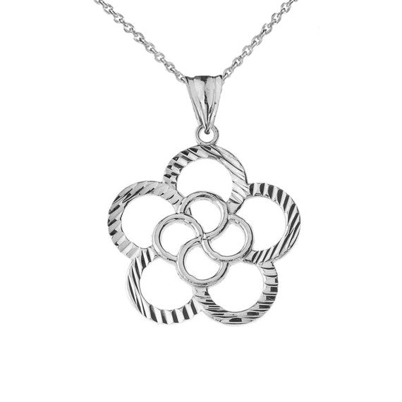 Gold Diamond Cut Flower Pendant Necklace (Available in Yellow/Rose/White Gold)