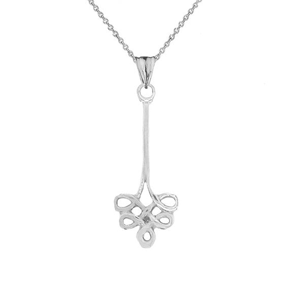 .925 Sterling Silver Shamrock Celtic Clover Knot Pendant Necklace