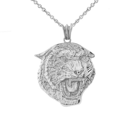 .925 Sterling Silver Bold Jaguar Statement Pendant Necklace