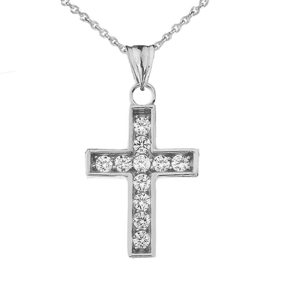 Gold Cubic Zirconia Cross Religious Pendant Necklace (Available in Yellow/Rose/White Gold)