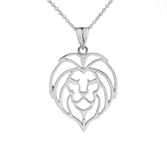 Lion Head Cut Out Pendant Necklace in Sterling Silver