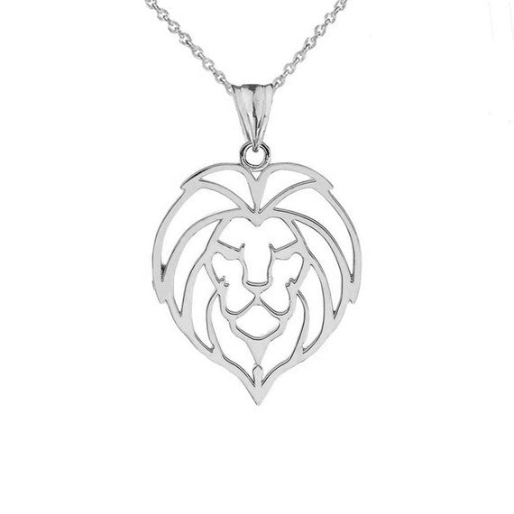 Solid Gold Lion Head Cut Out Pendant Necklace (Available in Yellow/Rose/White Gold)