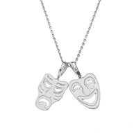 Sterling Silver Comedy & Tragedy Masks (Sock & Buskin) Pendant Necklace