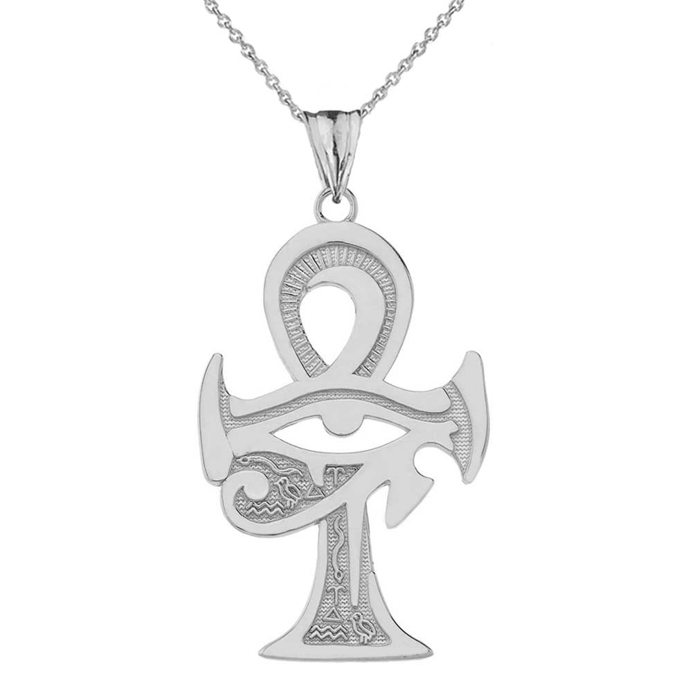 Gold Egyptian Ankh Cross Eye of Horus Pendant Necklace (Available in Yellow/Rose/White Gold)