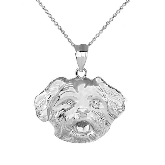 Pomeranian Dog Head Pendant Necklace in Sterling Silver