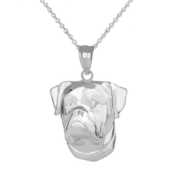 American Bulldog Head Pendant Necklace in Sterling Silver