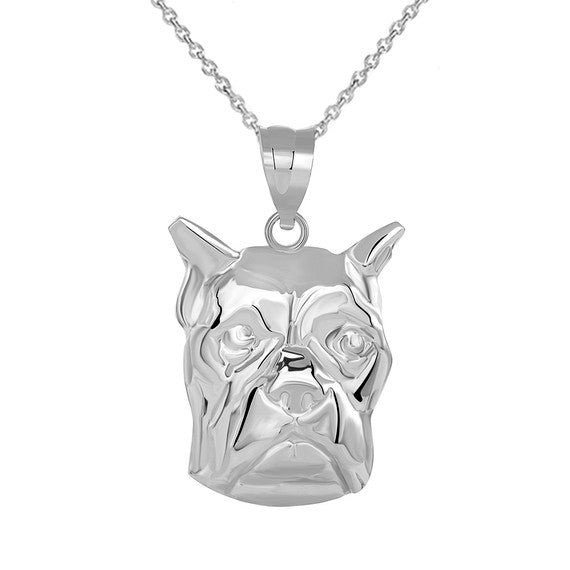 Boxer Dog Head Pendant Necklace in Sterling Silver