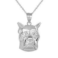 Boxer Dog Head Pendant Necklace in Sterling Silver