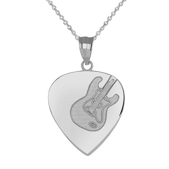925 Sterling Silver Guitar Pick Pendant Necklace