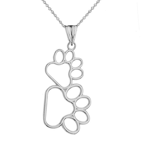 Solid Gold Dog Paw Outline Pendant Necklace (Available in Yellow/Rose/White Gold)