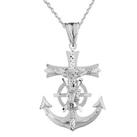 Solid Gold Mariners Anchor Crucifix Pendant Necklace(Available in Yellow/Rose/White/Two Tone Gold)