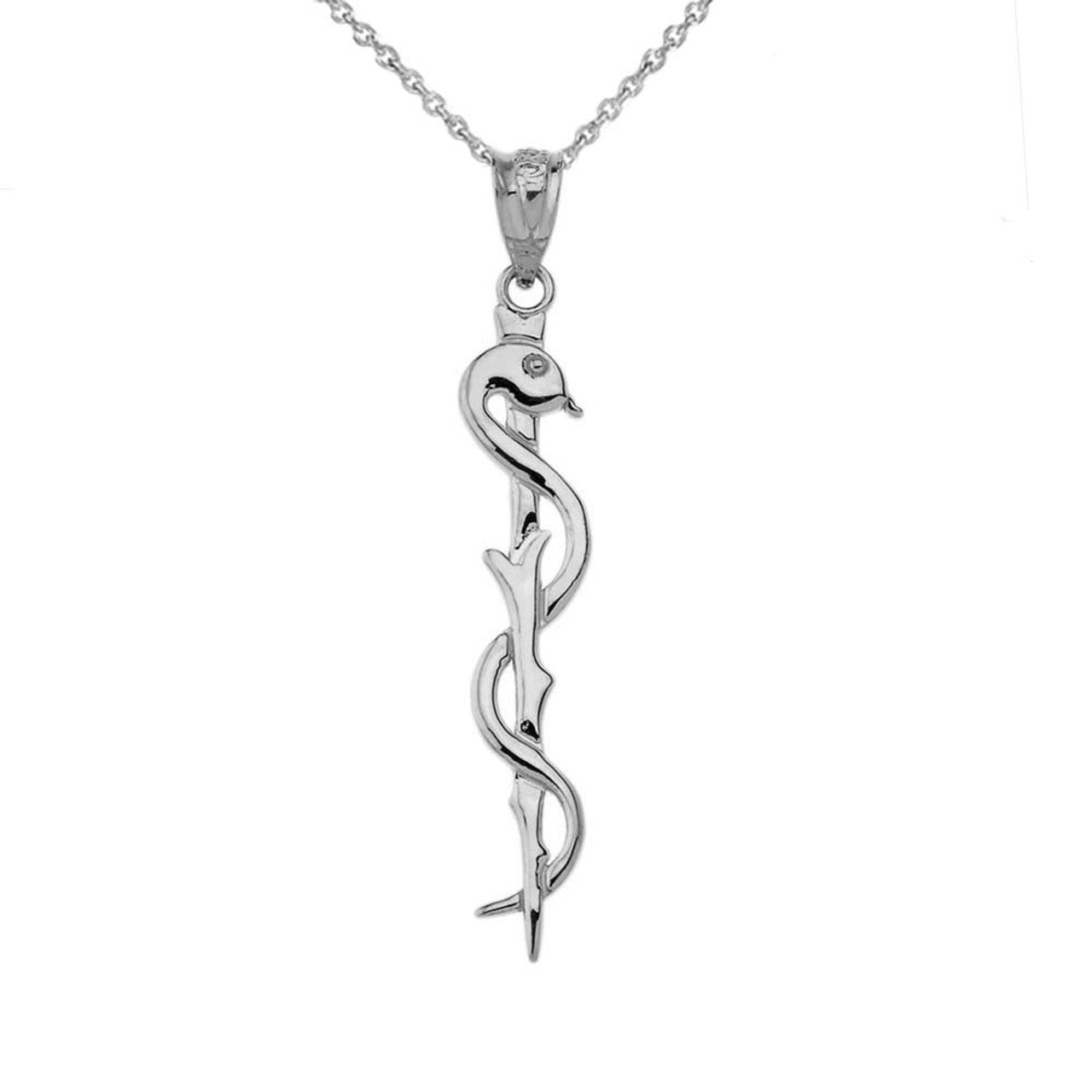 Asclepius Medicine Symbol Pendant Necklace in Sterling Silver