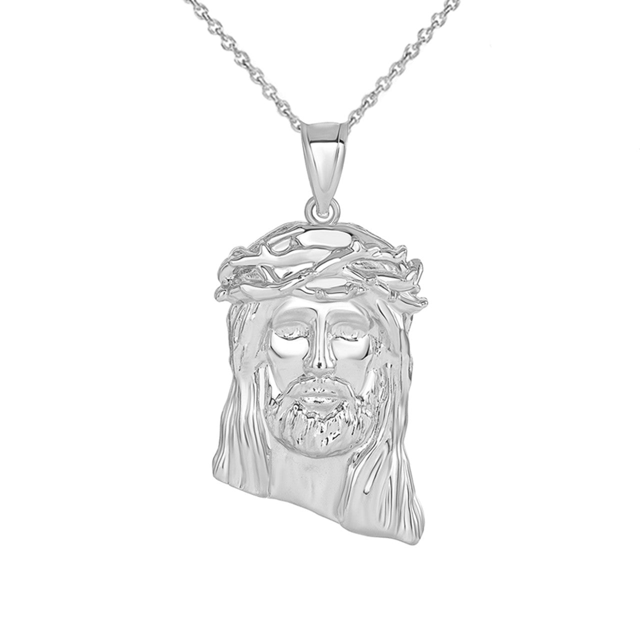 .925 Sterling Silver Jesus Christ Head Pendant Necklace (1.2