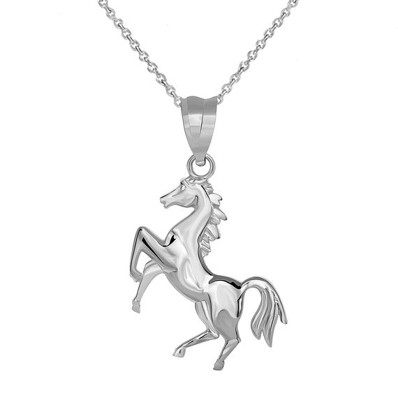 .925 Sterling Silver Horse Stallion Pendant Necklace