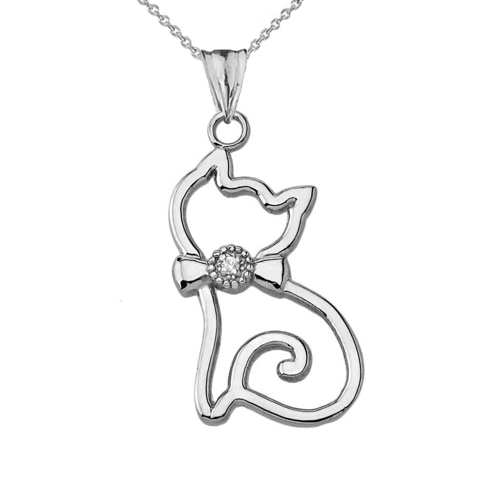 Gold Openwork Diamond Cat Pendant Necklace (Available in Yellow/White/Rose Gold)