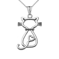 Openwork Diamond Cat Pendant Necklace in Sterling Silver