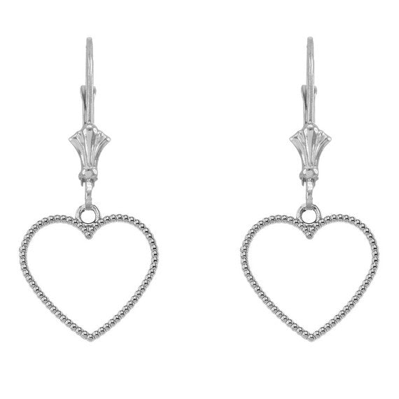 Two Sided Beaded Open Heart Earrings (Available in Yellow/Rose/White Gold)