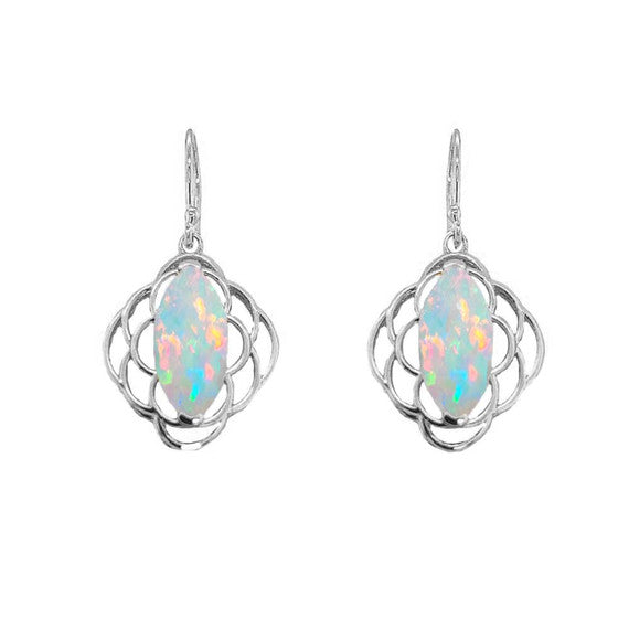 Sterling Silver Simulated Opal Open Work Earring