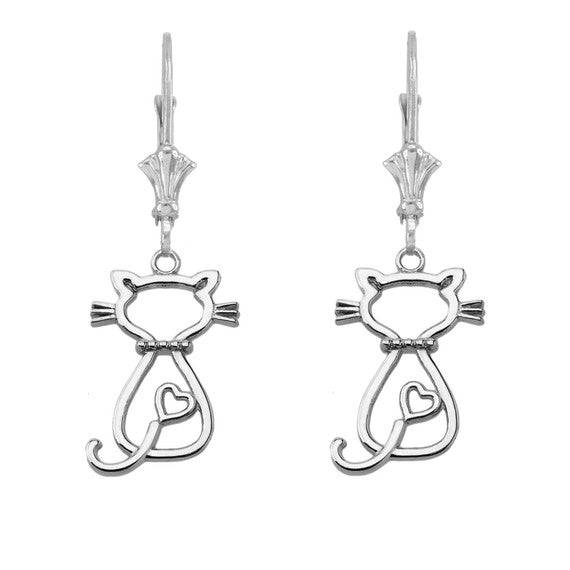 Openwork Backwards Cat Leverback Earring in Sterling Silver