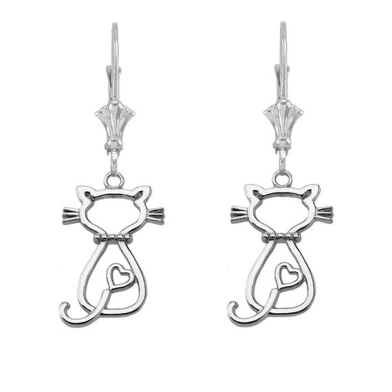 Openwork Backwards Cat Leverback Earring (Available in Yellow /Rose /White Gold)