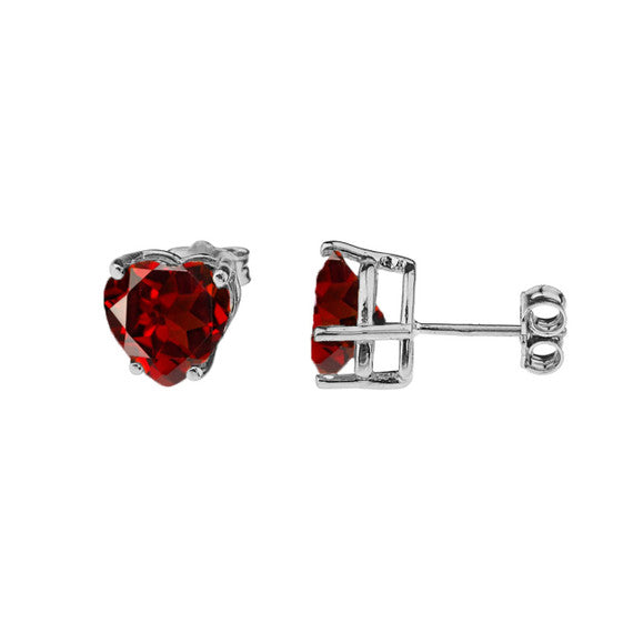 White Gold Heart-Shaped Personalized Birthstone Earrings