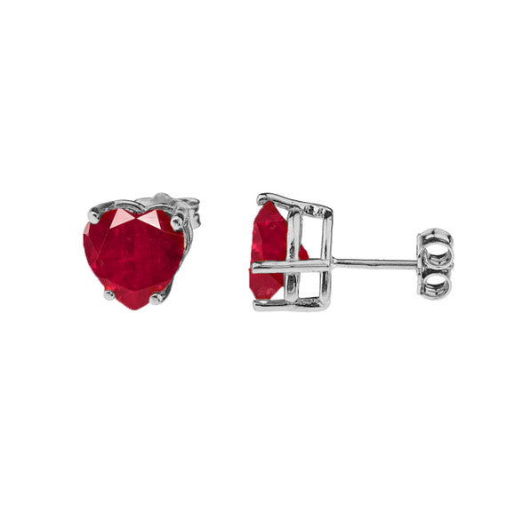White Gold Heart-Shaped Personalized Birthstone Earrings