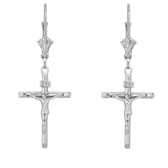 Gold Jesus Christ Cross INRI Crucifix Earrings(Available in Yellow/Rose/White Gold)