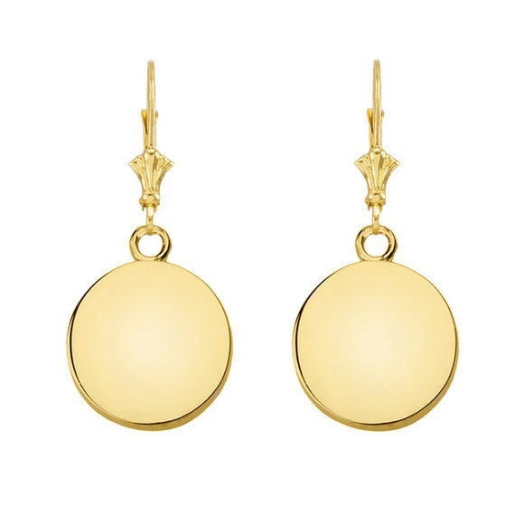 Solid Yellow Gold Simple Round Leverback Earrings(Available in Yellow/Rose/White Gold)