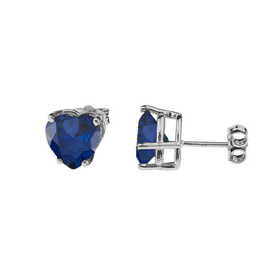 White Gold Heart-Shaped Personalized Birthstone Earrings