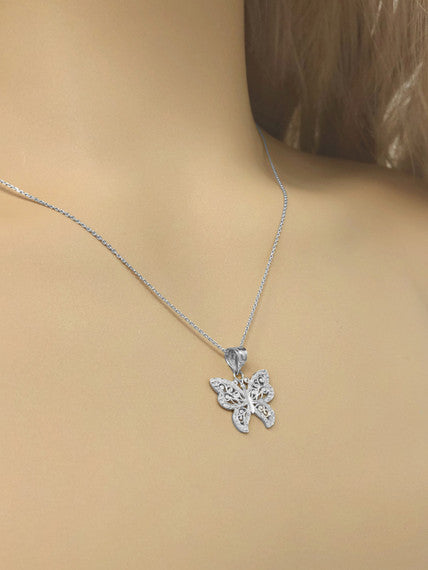 Filigree Butterfly Pendant Necklace in Sterling Silver