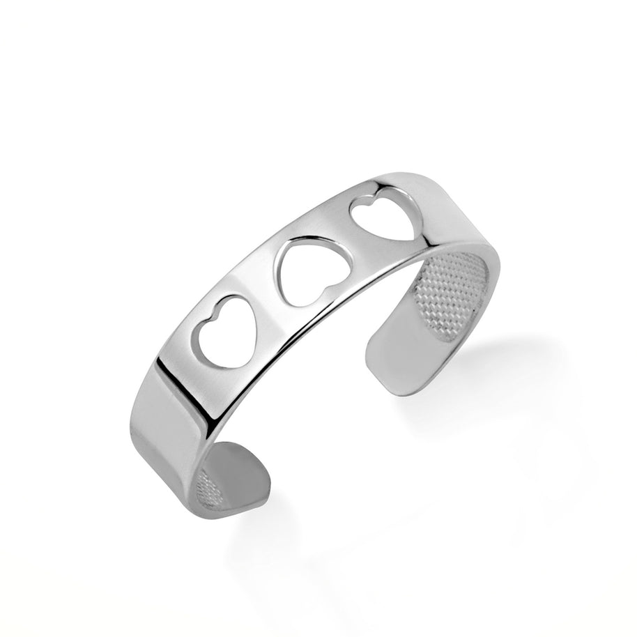 Gold Woman's Timeless Love Trio Heart Toe Ring (Available in Yellow/Rose/White Gold)