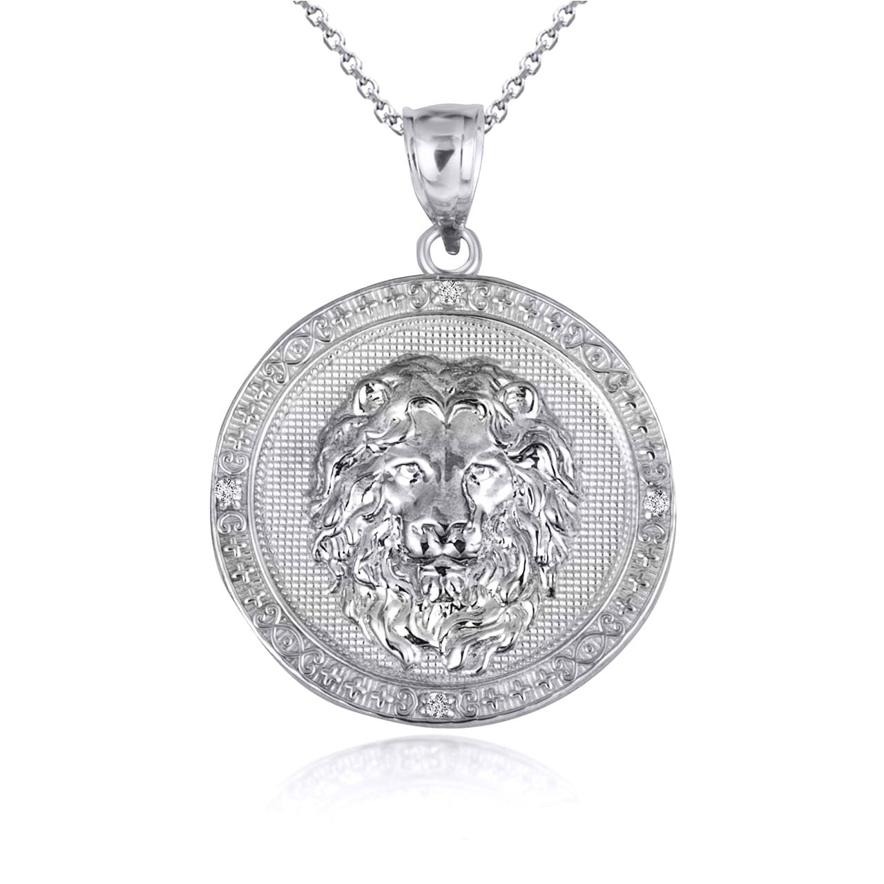 Two-Tone Gold Diamond Lion Beaded Coin Pendant Necklace (Available in Yellow/Rose/White Gold)