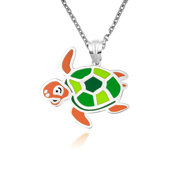 Gold Enamel Sea Turtle Marine Pendant Necklace (Available in Yellow/Rose/White Gold)