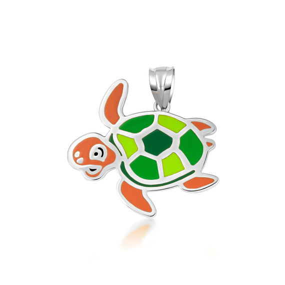 Gold Enamel Sea Turtle Marine Pendant Necklace (Available in Yellow/Rose/White Gold)