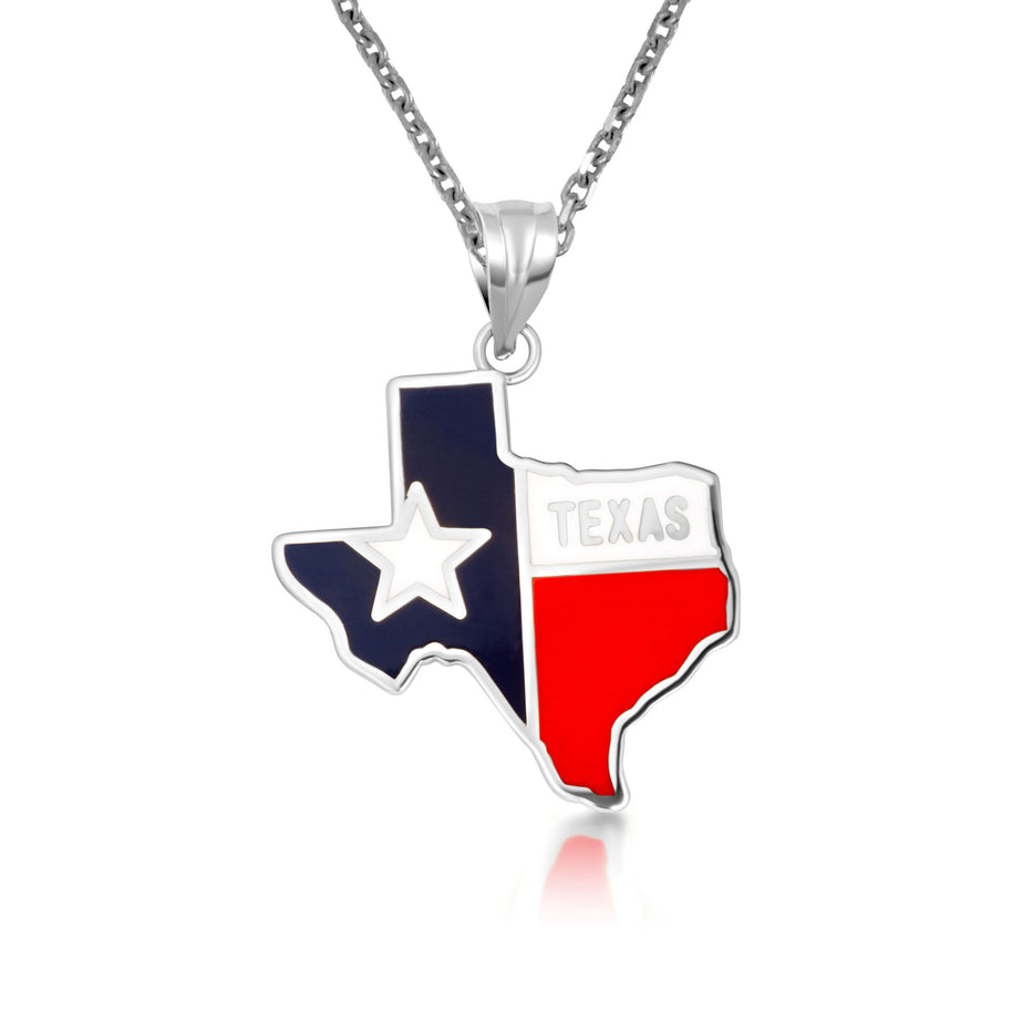 .925 Sterling Silver Enamel Texas Lone Star State Pendant Necklace