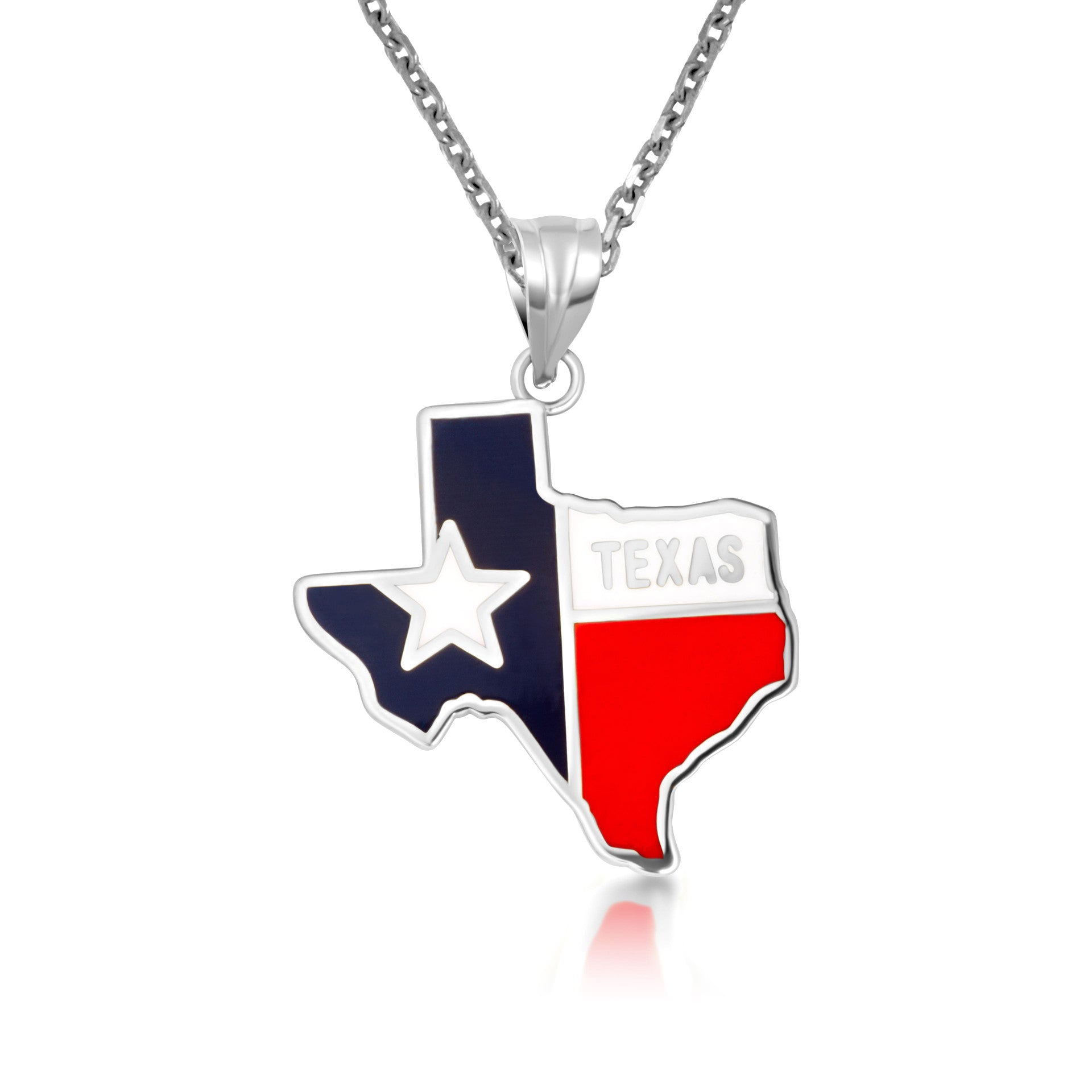 Gold Enamel Texas Lone Star State Pendant Necklace (Available in Yellow/Rose/White Gold)